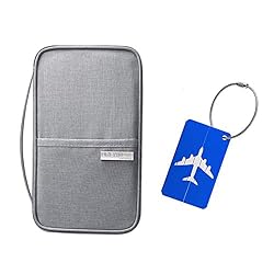 Custodia per passaporto, custodia per passaporto, colore grigio, da viaggio, portatile, con etichetta per bagagli in metallo, grigio.