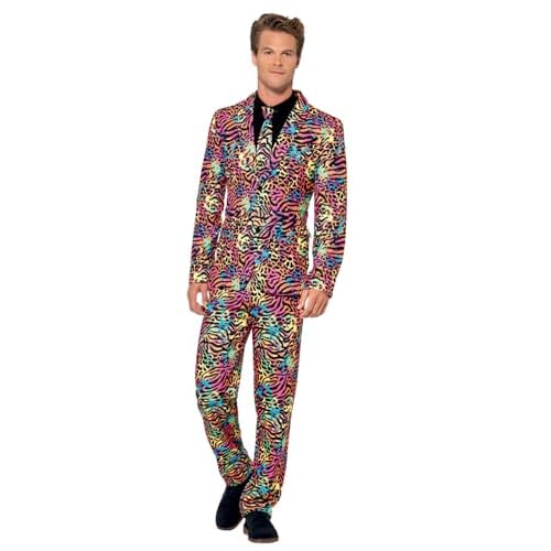 Smiffys Traje fluorescente, Multicolor, con chaqueta, pantalón y corbata