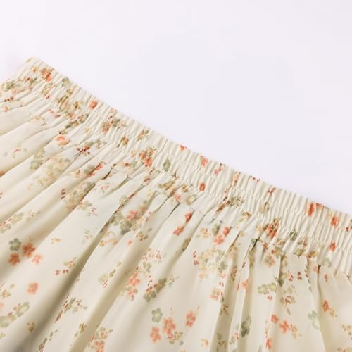 Maxi Skirts for Women Floral Chiffon Elastic High Waist Flowy Ruffle Long Skirt with Pockets Orange Floral L — view 2