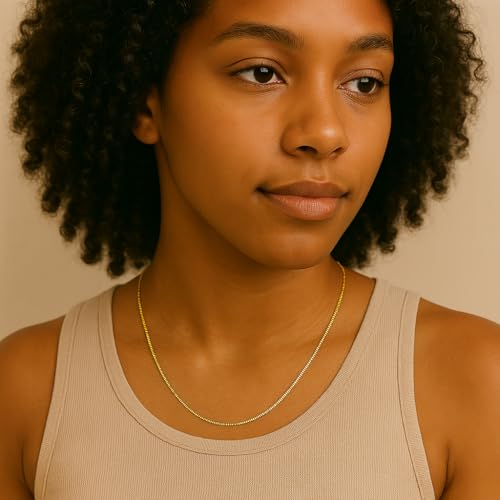 Real 14k Solid Yellow/White/Rose Gold Box Chain Link Necklace with Lobster Claw Clasp, Jewery Gift for Her Him, Thickness 0.7-1.2 mm, Length 16-24 inch4