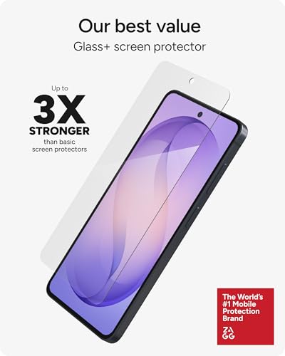 Image of ZAGG Glass+ Samsung Galaxy S26 Screen Protector - Impact & Shatter Protection, 3x Stronger Tempered Glass, Fingerprint Scanner Compatible, Scratch Resistant, InvisibleShield, Easy Installation