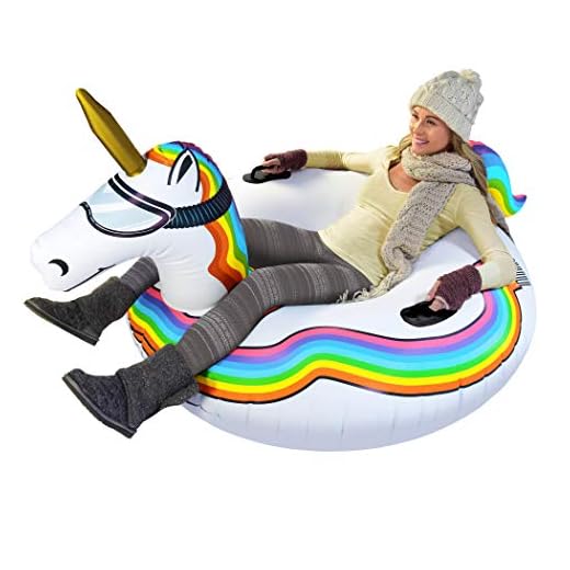 GoFloats Winter Snow Tube - Inflatable Toboggan Sled for Kids and Adults (Choose from Unicorn, Ice Dragon, Polar Bear, Penguin, Flamingo), ST-UNICORN-01