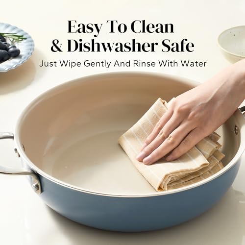 Redchef Ceramic Nonstick Frying Pan with Lid, 11 Inch Saute Pan, Deep Frying Pan, Skillet, Stainless Steel Handle, PTFE/PFAS/PFOA Free, Dishwasher & Oven Safe, Compatible with All Stove (Blue) by Redchef - Used condition - Image 7