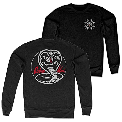 Sweat-shirt Cobra Kai noir à patchs blancs sous licence officielle pour fan
