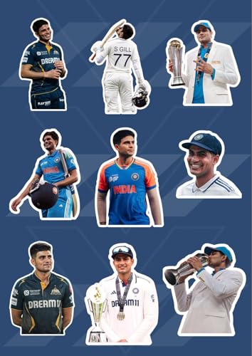 Image of Shubman Gill Stickers Pack (25 Pieces) - Cricket Vinyl Stickers for Laptop, Mobile, Bottle, Helmet | Waterproof & Durable | Gifts for Cricket Fans & Kids | Shubman Gill Merch