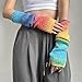 Insgoth Alt Colorful Arm Warmers Fingerless Y2k Fashion Knitted Long Cover Cute Kawaii Goth Scene Rave Thumb Hole Warm Knit Punk Stretchy Winter Gradient Arm Sleeve for Women Dance, Multicolor