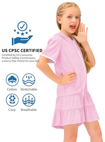 BesserBay Girls Zip-Up with Pockets Terry Cover Up Cozy Bathrobe with Hood 4-14 Years2