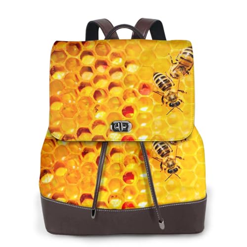 Sac à dos en cuir pour femme imprimé abeille élégant et durable