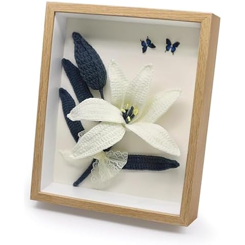 Crochet Bouquets Photo Frame, Crocheted Yarn Lily, Hand-Knitted Yarns to Make Lily Photo Frame,Home & Office for Wall Wall Decor,Desktop Decoration. Finished Product Cover