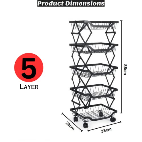 Image of KWER Collapsible Rotating Home Trolley Home Rack for Home Multi-Purpose Square Baskets for Home Items Home Accessories Items Multilayer Storage Organizer Onion Potato Rack for Home