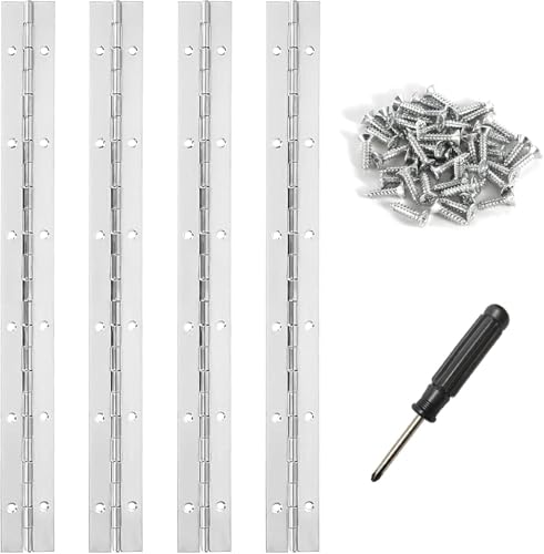 4 Stück Klavierband Edelstahl 30 cm Klavierband Scharnier Edelstahl Scharniere mit Schraubendreher und Schrauben Klavierscharnier Klavierband Stangenscharnier für Klaviere Schranktüren Türen