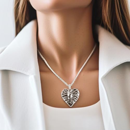 Controse Silver-Toned Stainless Steel Rib Cage Heart Necklace 17" - 19" Adjustable Chain3
