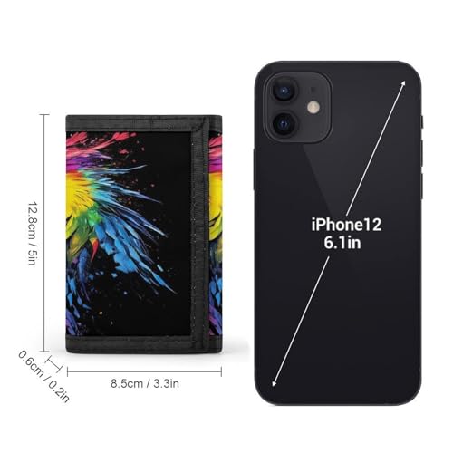 Fashion Slim Beautiful Parrot Splash Ink Art Trifold Wallet, Wallet with Front Pocket Zipper And Key Chain, Wallets for Travel Outdoor2