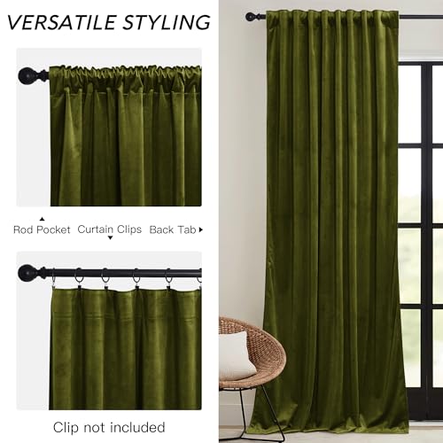 Image of RYB HOME Moss Green Velvet Blackout Curtains 84 inches Long with Hook Tape | Thermal Insulated, Privacy Protect, Room Darkening, Decorative Drapes, Bedroom Doorway Nursery, W42 x L84, 2 Panels