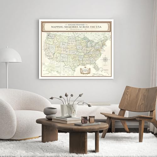 Image of DECORARTS - Large Push Pin Travel Map USA, US Maps for Wall, Colorful United States Pin Board Canvas Wall Art, Giclee Print, Handcrafted in USA, 35x28''