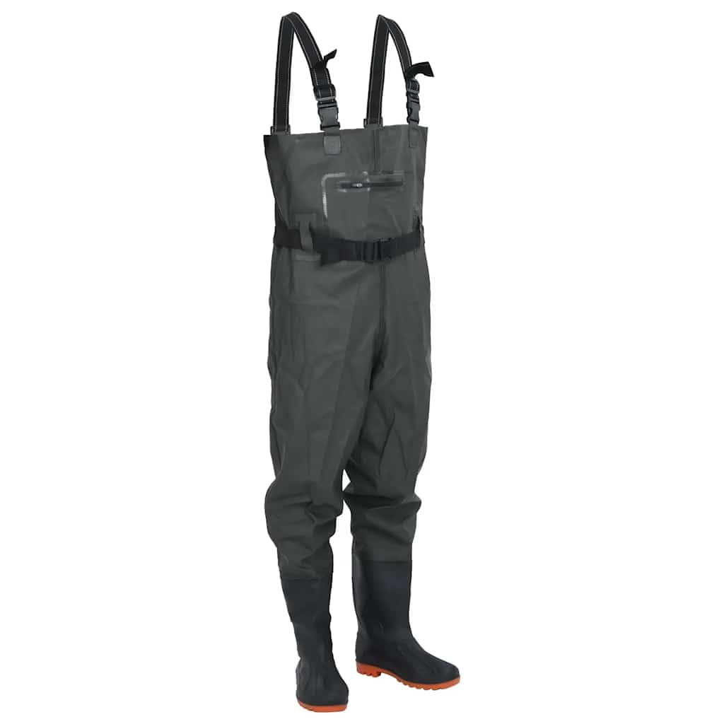 vidaXL Wathose mit Stiefeln Gürtel, Anglerhose Wasserfest Verstellbar, Teichhose für Angler Jäger Landwirte, Angelhose, Dunkelgrün Größe 40