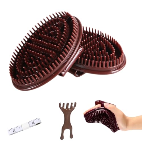 2 Pack Magnetic Meridian Brush Set for Belly Sculpting & Body Massage, Soft Silicone Cellulite Massager for Back Legs Arms, Portable Home Spa Tool with Scalp Comb & Tape Measure (Brown)