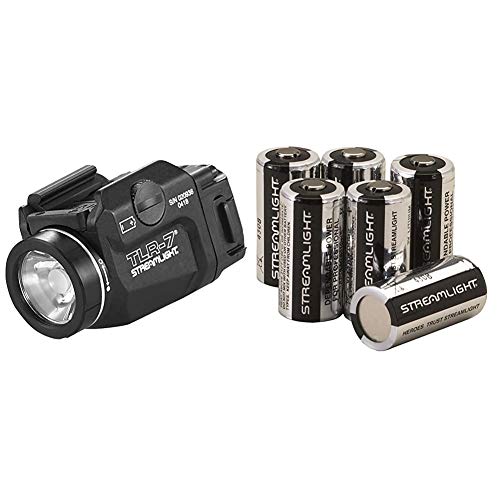 Streamlight 69420 TLR-7 Low Profile Rail Mounted Tactical Light, Black - 500 Lumens & 85180 CR123A Lithium Batteries, 6-Pack
