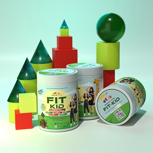 Growfitz FitKid | Natural Healthy Everyday Meal for Kids 2-18 | Supports Bone Strength, Immunity, Brain Development | No Sugar, Only Jaggery | 6.3g Protein | Almonds, Walnut, Ragi, Bajra (Chocolate) (Pack of 1, Chocolate)