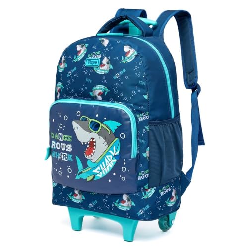 Kit Mochila de Rodinhas Escolar Infantil Lancheira Térmica Estojo Resistente Masculino Tubarão