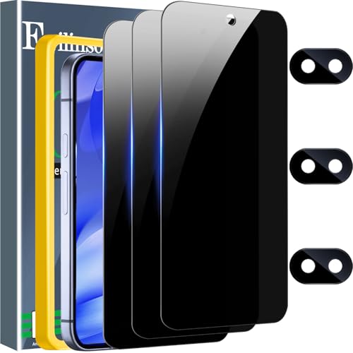 Ferilinso Full Coverage 3 Pack Privacy Screen Protector for Google Pixel 9A [Phone Case Friendly], 3 Pack Tempered Glass Camera Lens Protector Accessories [Auto- Dusting & Adhesive]