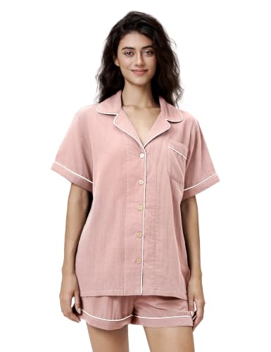 Image of BESTOUCH Womens Pajama Sets: 100% Cotton Muslin Linen Feel | Button Soft Comfy Breathable Classic Sleep Pjs 2 Piece