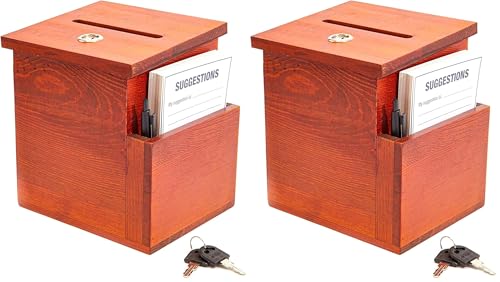 Juvale Wooden Suggestion Box with Slot - Secure Money Drop - Raffle Box for Events - 7.5 x 7.1 x 5.5 in, Brown, 50 Blank Cards & Pen (Pack of 2)