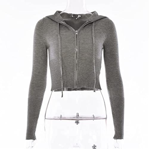 Womens Loungewear Set Ribbed Knit Outfits Long Sleeve, Zip Up Hooded High Waist Wide Leg Skinny Pants Set 2 Piece (As1, Alpha, L, Regular, Regular, Grey) #TOP4