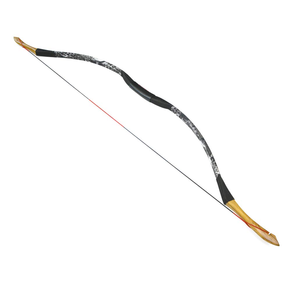 Arc Long Traditionnel à la Main en Bois en Cuir Longbow 25-40 lbs Arc Recurve Tir a l'arc Arc de Chasse Arc à la Main Mongole Pratique de tir à l'arc