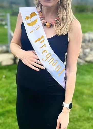 Mommy to be Sash for welcome Baby,HP themed Baby Shower Sash “9¾ Pregnant ” fro Gender Reveal Party,Pregnant Announcement Party Decorations (White)