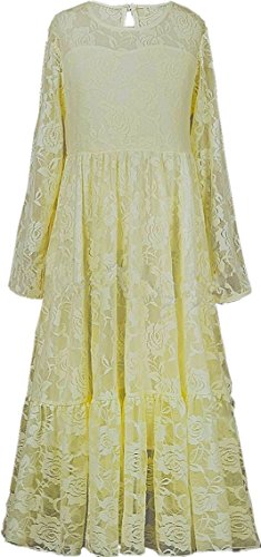Flower Girl Long Sleeves Lace Bow Sash Children First Communion D113