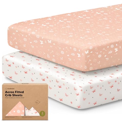 Image of KeaBabies 2-Pack Fitted Crib Sheets for Boys, Girls, Baby - Soft Bamboo Viscose Cotton, 52x28 Standard Crib Mattress Sheets, Toddler Bed Mattress Cover, Gender Neutral,Breathable,Durable (Butterflies)
