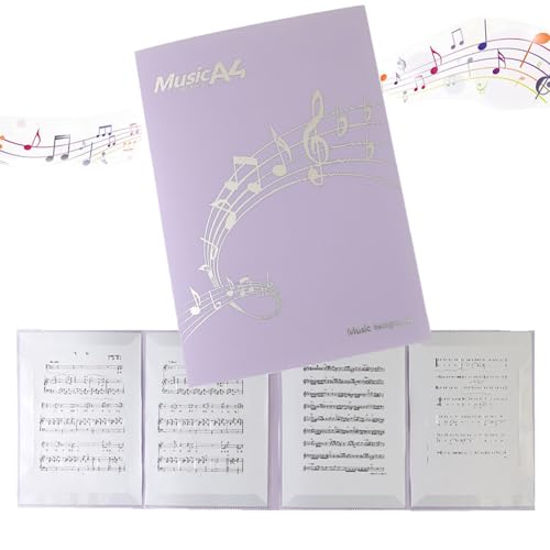 楽譜ファイル A4サイズ 6枚収納可 4ページ展開 書き込みできる 譜面ファイル 楽譜ホルダー 見開き 反射防止 カバー ピアノ 電子ピアノ アクセサリー (パープル)
