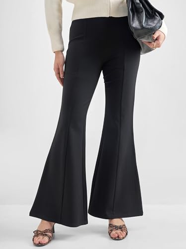 Image of Tokyo Talkies Women's Stretchable Bootcut Pants | High Rise Flared Trousers |Travel & Formal Wear|Workwear Trousers