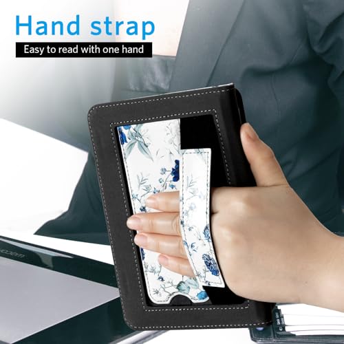 Image of CoBak Case for 6 inch E-Reader - PU Leather Smart Cover with Auto Sleep /Wake & Hand Strap, not Compatible with Kobo Clara,Blue Blossom