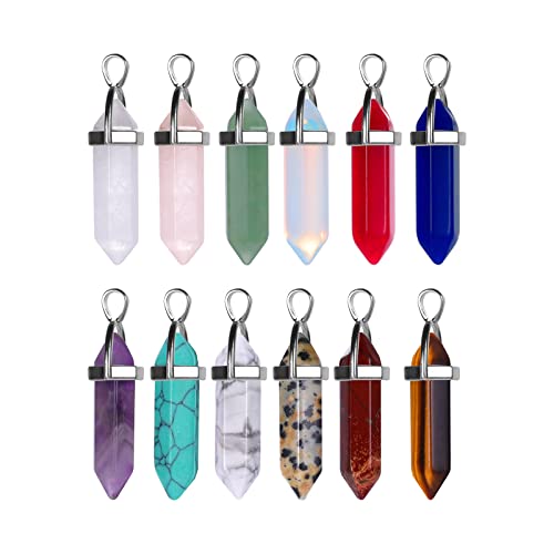 SAVITA - Colgante de piedra de chakra, 12 piezas, colgante de cristal hexagonal, colgantes de piedra de cuarzo natural para hombres y mujeres, fabricación de joyas, piedra de cristal, Piedra de