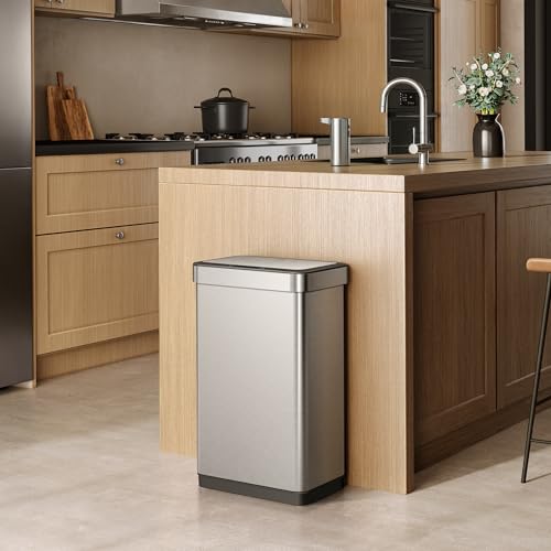 Image of EKO EcoNova 13.2 Gallon / 50L Automatic Sensor Kitchen Trash Can or Recycling Bin, Stainless Steel Touchless Garbage Bin with Soft-Close & Stay-Open Lid, Fingerprint-Resistant