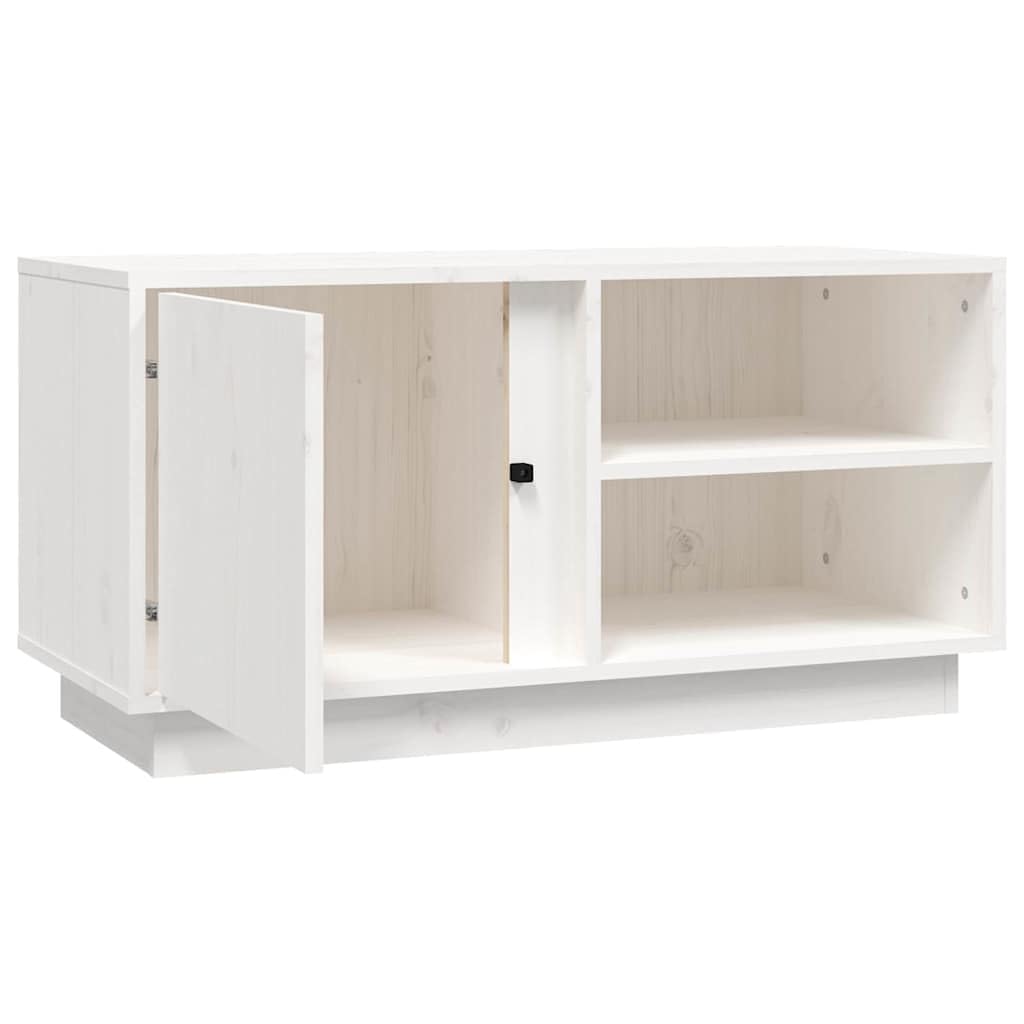 Biała szafka pod telewizor z litego drewna sosnowego, 80 x 35 x 40,5 cm, z miejscem do przechowywania, 3 półki i drzwiami, szafka do salonu na stolik pod telewizor, szafka pod telewizor