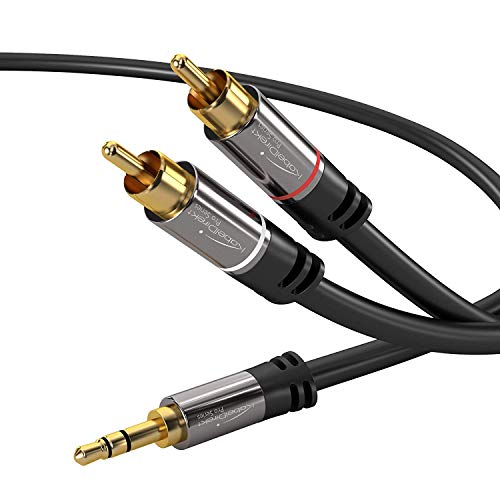 KabelDirekt 1m Cable Jack 3.5mm a RCA, (Coaxial Audio Estéreo, 1 Conector 3.5mm Jack Macho a 2 Conectores RCA Macho, para el smartphone, sistema HiFi), PRO Series