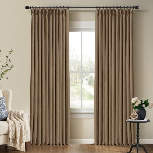 CAPALOCA Extra 70 Inch Wide Linen 100% Blackout Curtains 84 Inch Long