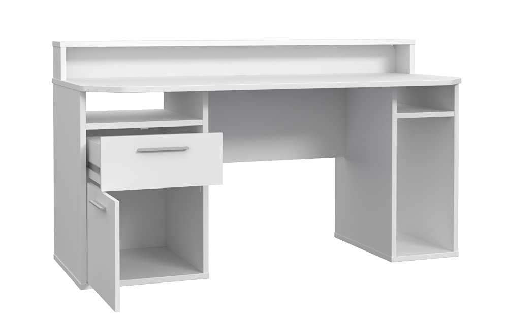 M Möbel-Direkt Deutschlands schnelle Möbel Jugendzimmer Tezaur Snow - Gamingzimmer mit Gaming-Tisch Komplett Set, MDF Weiß, Matratze & Lattenrost optional - Verschiedene Set Varianten (8 teilig)