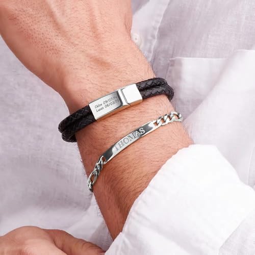 MyNameNecklace Personalized Amigo ID Bracelet for Men - Great Gift for Father's day, Valetine's day, Birthday, Christmas with 2 Inscriptions3