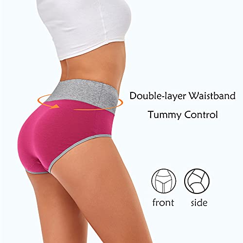 Image of CULAYII High Waisted Underwear for Women Cotton No Muffin Top Full Coverage Briefs Soft Stretch Ladies Panties 5 Pack