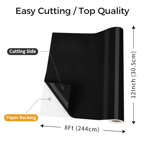 Image of IModeur Glossy Black Permanent Vinyl - 12 inch x 8 FT Permanent Adhesive Vinyl Roll for Cup Deco, Party Decoration, Sticker.
