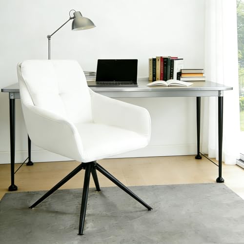 Zouron Silla de Escritorio Moderna (poliéster), Silla giratoria (360°), ergonómica, Silla de Ordenador, pies de Metal, sin Ruedas,Beige