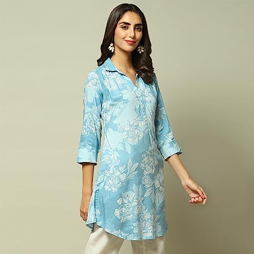Image of BIBA Women's Rayon Regular Fit Casual Printed Regular Dress Shirt Kurta