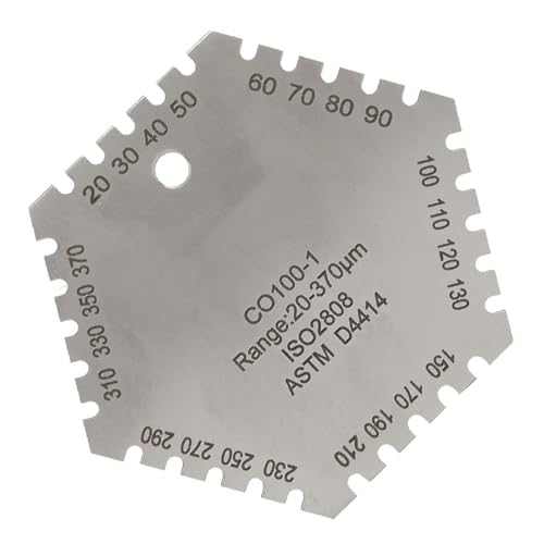 Calibrador de película húmeda CO100 de acero inoxidable para medición de espesor de recubrimientos, rango 20-370 μm, diseño hexagonal, compatible con aplicaciones industriales y de bricolaje en pintura miniatura 5