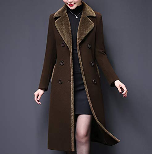Aprsfn Women's Double-Breasted Notched Lapel Midi Wool Blend Pea Coat Jackets (As1, Alpha, L, Regular, Regular, Dark Coffee) #TOP3