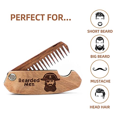 Gift For Dad Beard Comb For Men Pocket Folding Comb For Mustache Beard & Hair Handmade Wooden Beard Comb For Moustache & Hair Walnut Combs Engraving Beards And Mustaches (Design B) #TOP3