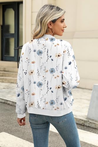 Zeagoo Bomberjacke Frauen Leichte Pilotenjacke Weiß Blouson Kurze Jacke Fliegerblouson Basic Light Vintage Herbst Frühlings Sweatjacke Dünn Sommerjacke Weißer Druck M
